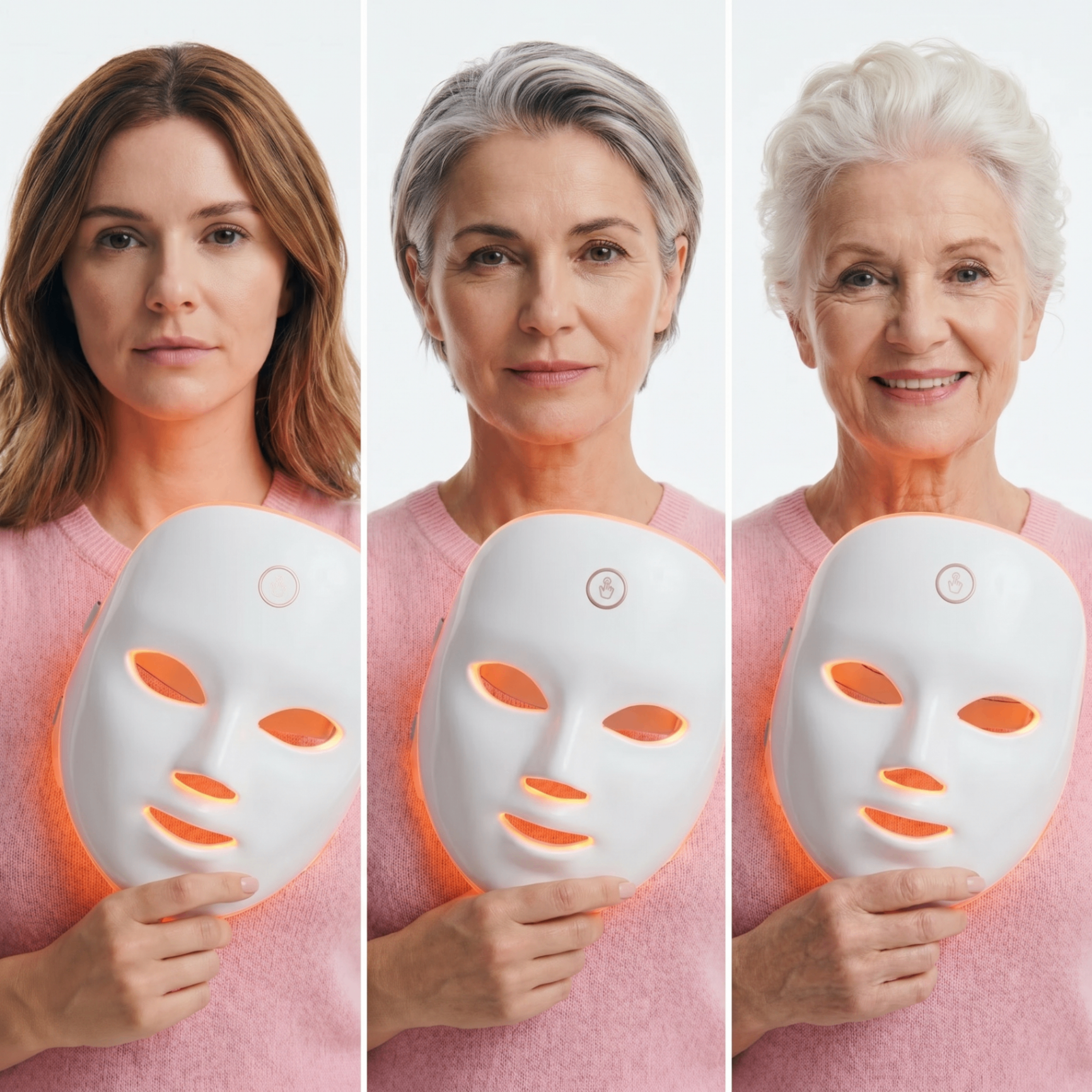 Trois femmes de générations différentes tenant un masque LED Glowrapie